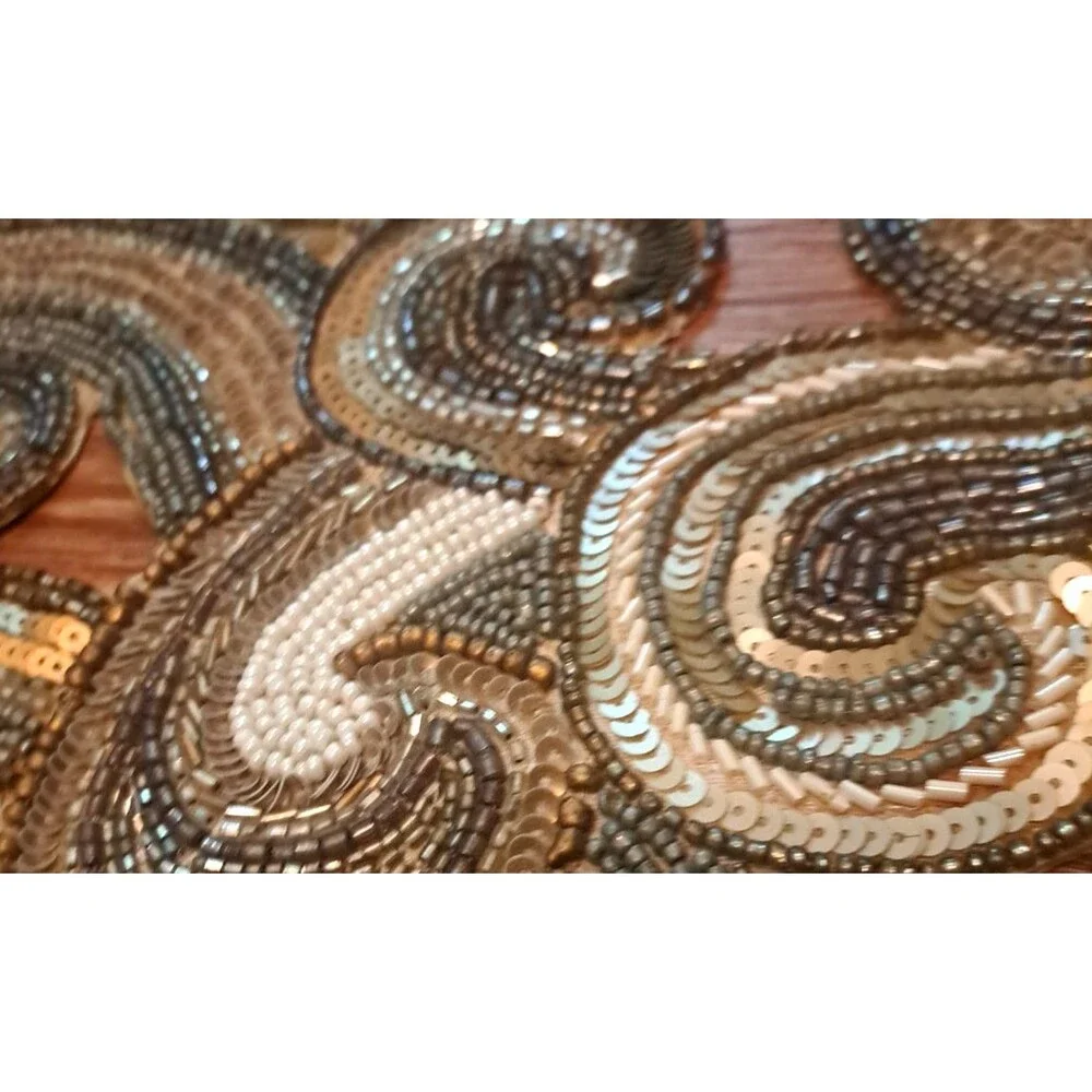 Gold Silver Table Runner Pier 1 Beaded Sequins Swirl Elegant Whimsical 13x34